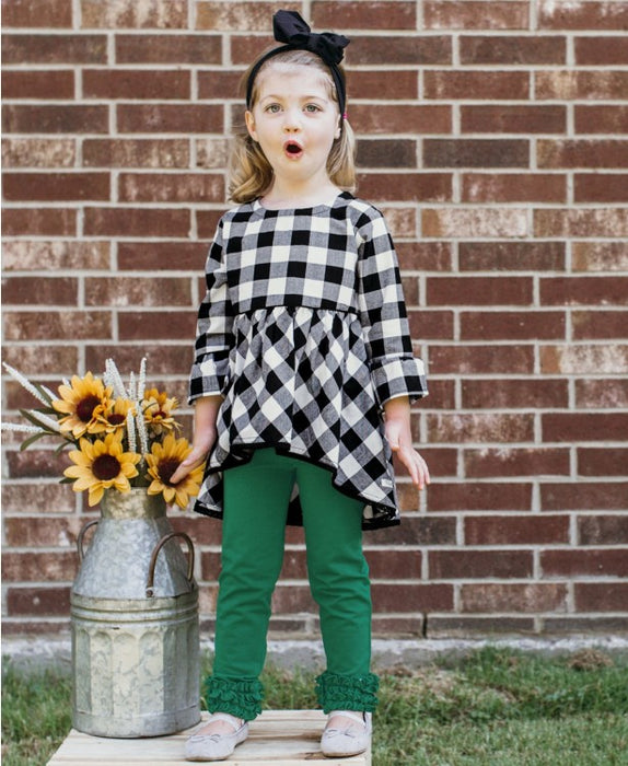 RuffleButts Black & White Plaid High Low Top