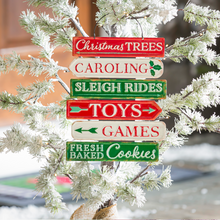 Load image into Gallery viewer, EVERGREEN PRINTED METAL HANGING HOLIDAY GARDEN SIGNS