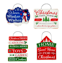 Load image into Gallery viewer, EVERGREEN PRINTED METAL HANGING HOLIDAY GARDEN SIGNS