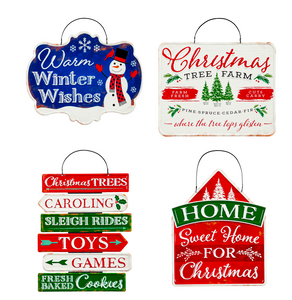 EVERGREEN PRINTED METAL HANGING HOLIDAY GARDEN SIGNS