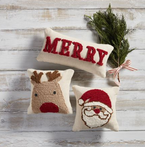 Mud Pie Mini Hooked Christmas Canvas Pillows
