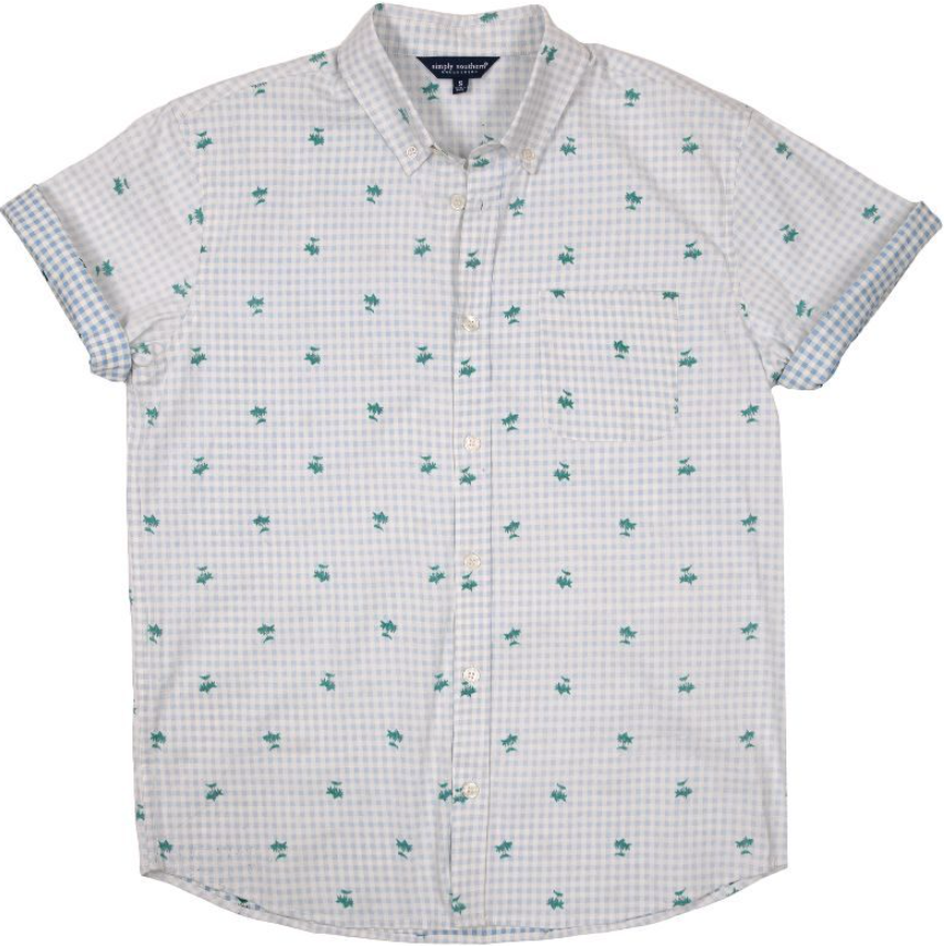 SIMPLY SOUTHERN COLLECTION MEN'S BUTTON DOWN SHIRT - PALM TREE