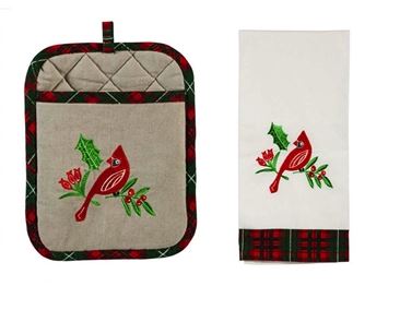 Evergreen Cardinal Tea Towel and Pot Holder Set