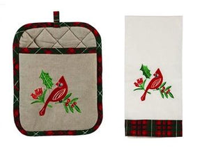 Evergreen Cardinal Tea Towel and Pot Holder Set