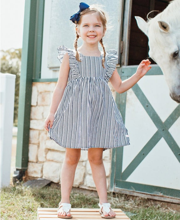 RuffleButts Navy Stripe Ruffle Dress