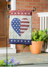 Load image into Gallery viewer, Evergreen Stars &amp; Stripes Heart Garden Quilted Flag