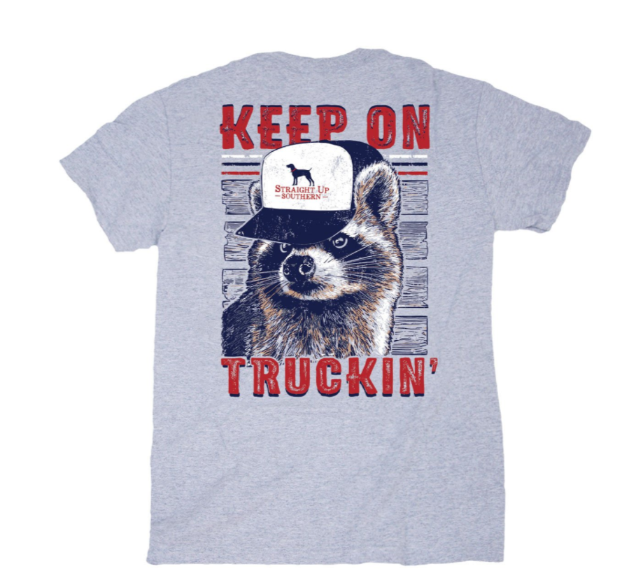 Straight Up Southern Truckin Raccoon Short Sleeve T-Shirt