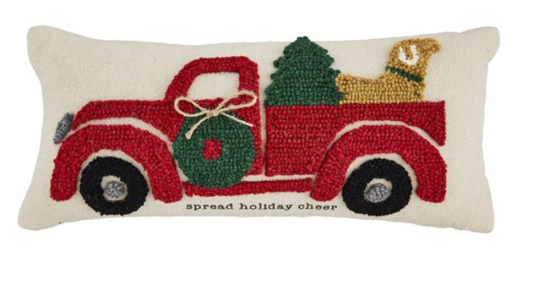 Christmas Truck Hooked Pillow by Mudpie