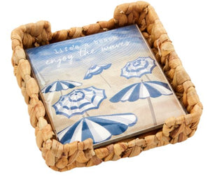 Mud Pie Umbrella Napkins In Holder Basket