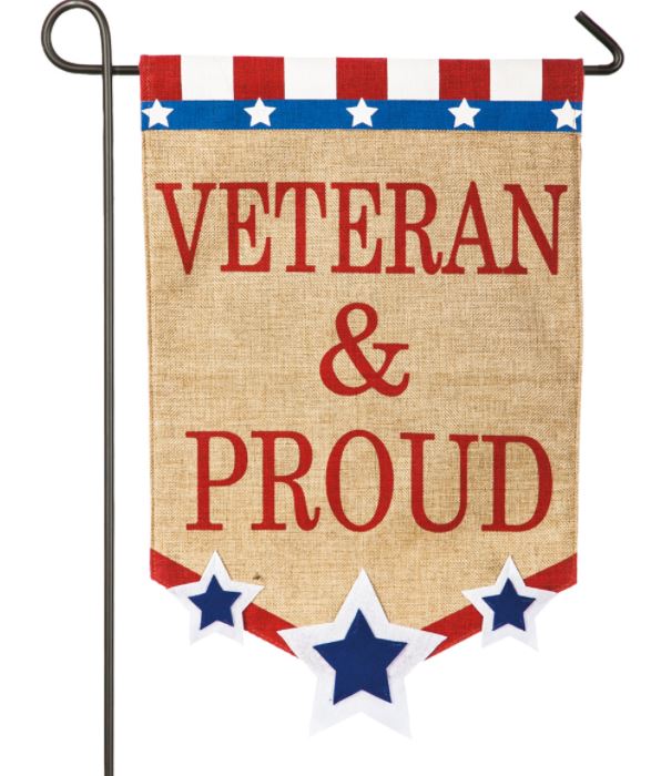 Evergreen Veteran & Proud Garden Burlap Flag
