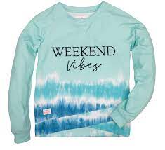 SIMPLY SOUTHERN COLLECTION WEEKEND VIBES BLUE TIEDYE CREW STRIPE SWEATSHIRT
