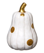 Load image into Gallery viewer, Evergreen White &amp; Gold Polka Dot Pumpkins